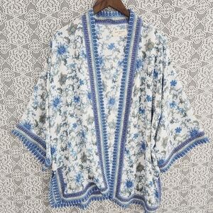Max Studio floral printed open front wide sleeve chiffon cardigan L
